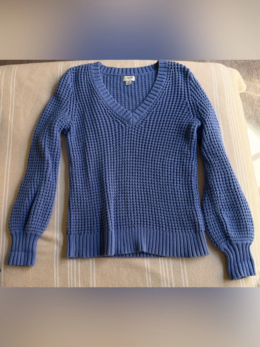 J. Crew Women's Blue V-Neck Waffle Knit Sweater size XS